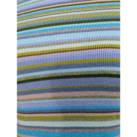 Ingrid Olsen Striped Knit Turtleneck Sweater Large Blue Green Ribbed Fringe Trim - Picture 9 of 9